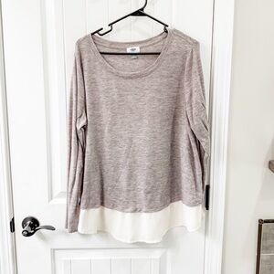 Old Navy Oatmeal Gray Layered Blouse Long Sleeve Top Size Large